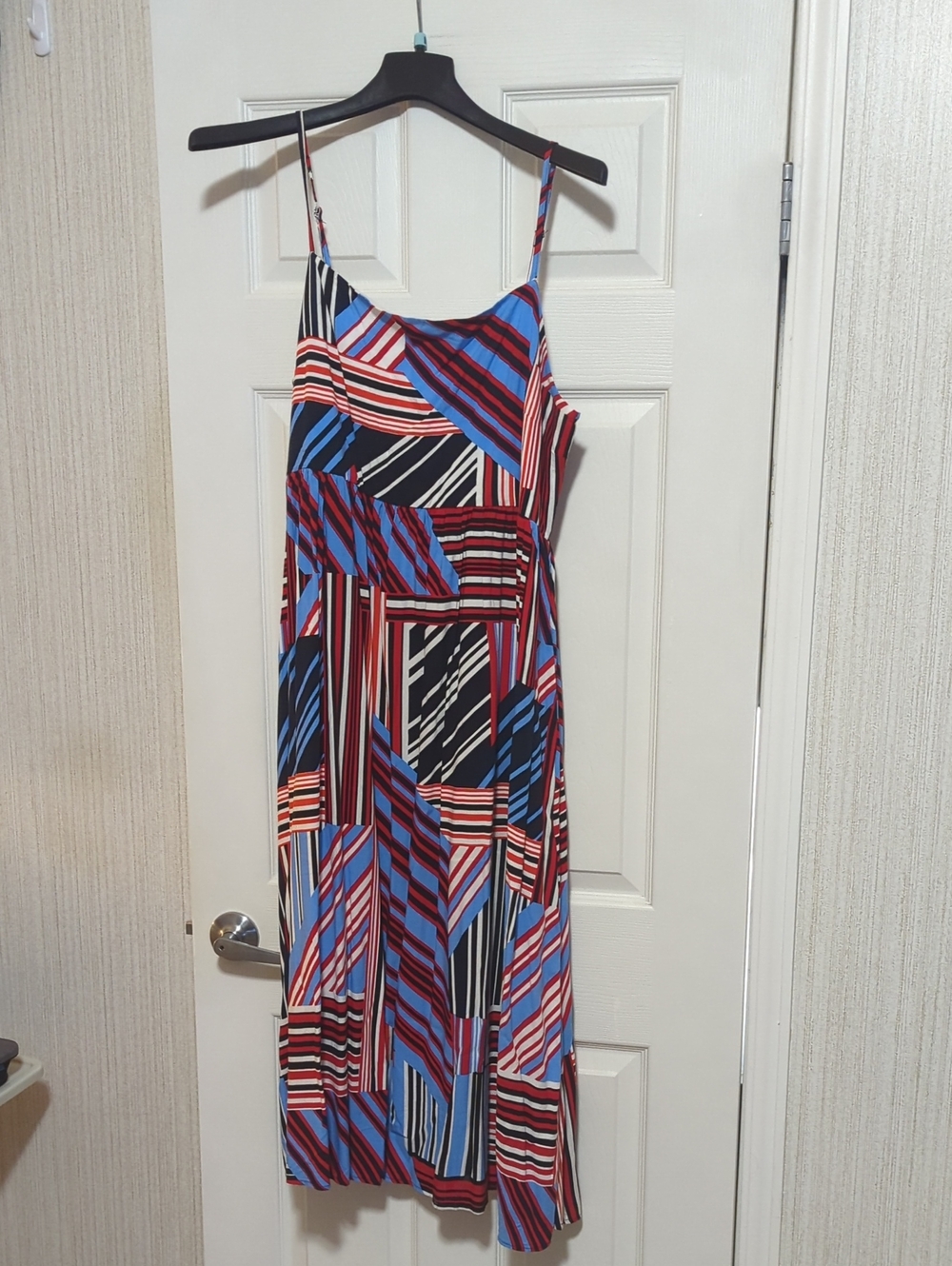 Maurices Strappy Maxi Dress in Blue, Red & Black